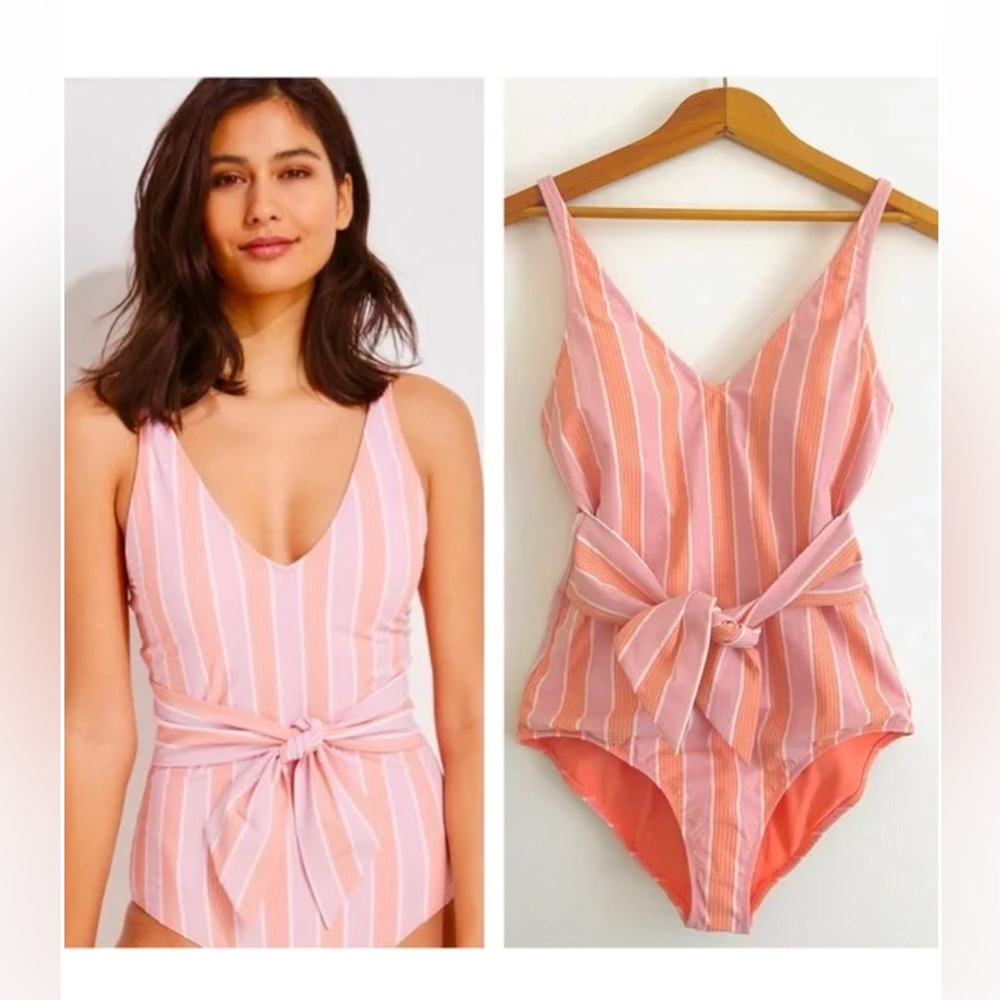 Vineyard Vines Pink & White Striped One-Piece Swimsuit